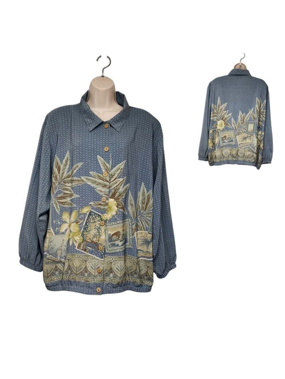 Teddi Vintage Floral Multicolor Blue Track Jacket Women's 2X